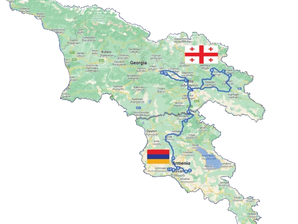 Mapa del itinerario por Georgia y Armenia