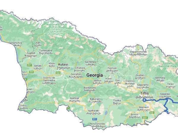 Mapa del recorrido por Kakheti: Signagui, Bodbe y el Complejo Monástico de David Gareja.