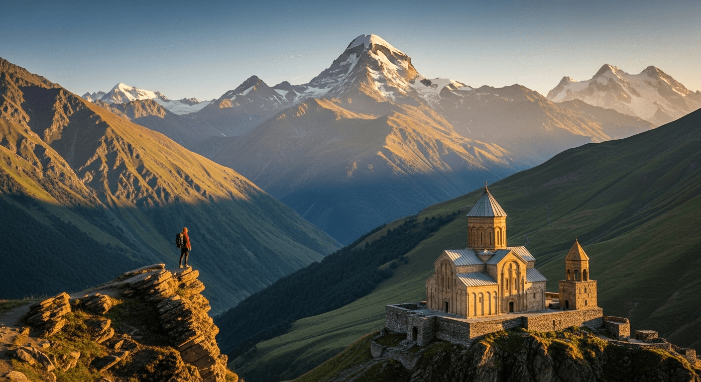 Montañas Kazbegi Georgia Cáucaso experiencias viaje monte Kazbek iglesia Trinidad Gergeti