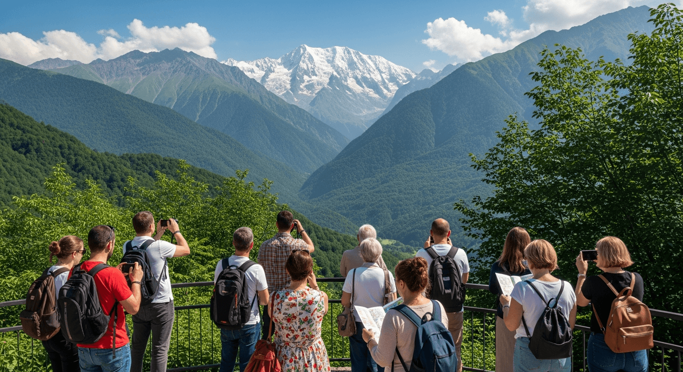 Turistas internacionales visitando las montañas del Gran Cáucaso en Georgia gracias a mayor conectividad aérea