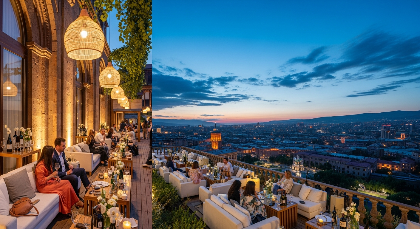 Yerevan 2026 festivales junio, Wine Days y Music Festival simultáneos, Cascada arquitectura armenia, destino turístico cultural Cáucaso